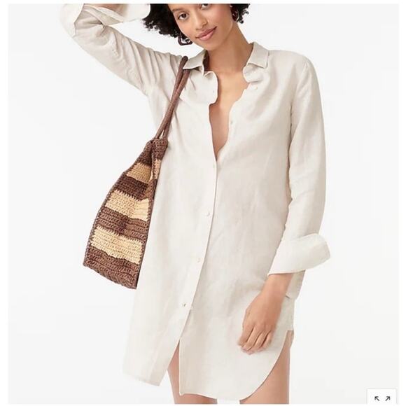 J.Crew Womens Small Classic Fit Beach Shirt Linen Cotton Blend Beachy Summer - Picture 1 of 12